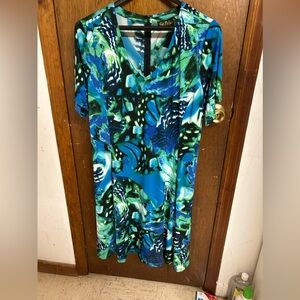 Bob Mackie Blue and Green Artistic Dress